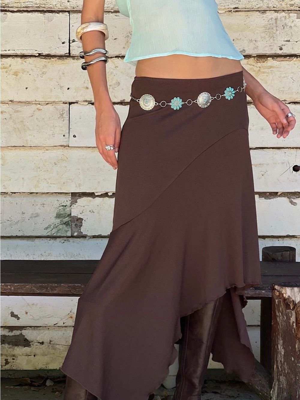 Princess Polly Futura Asymmetrical Midi Skirt - Chocolate - Size 6 - NWT - Boho